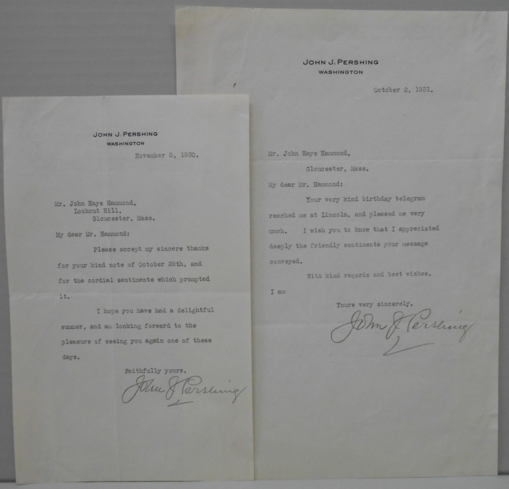 (WORLD WAR I.) PERSHING, JOHN J. Two Typed Letters Signed, to John Hays Hammond,